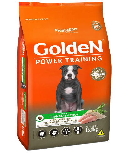 Ração Golden Power Training para Cães Adultos Sabor Frango e Arroz, 15kg Premier Pet Para Todas Grande Adulto