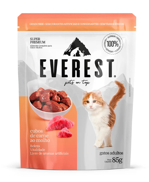 Everest Ração Úmida para Gatos Adultos Sabor Carne - 85g