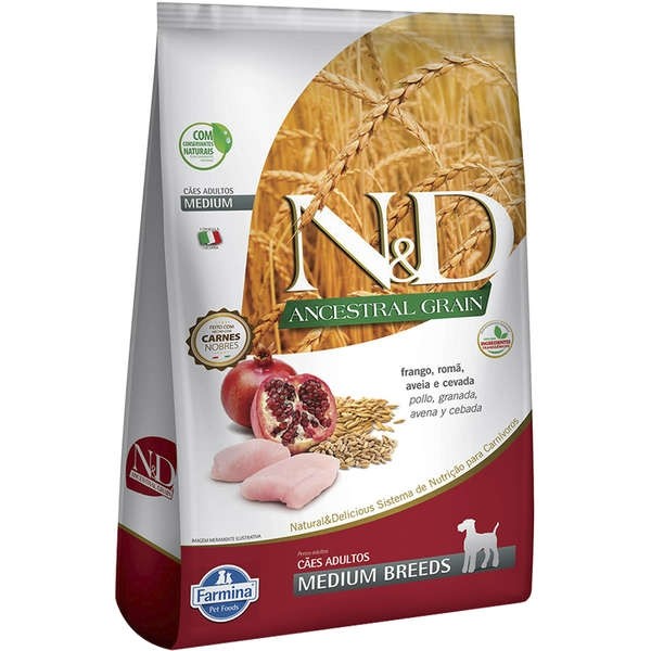 N&D Ancestral Grain Ração para Cães Adultos Raças Médias Sabor Frango e Romã - 10,1kg