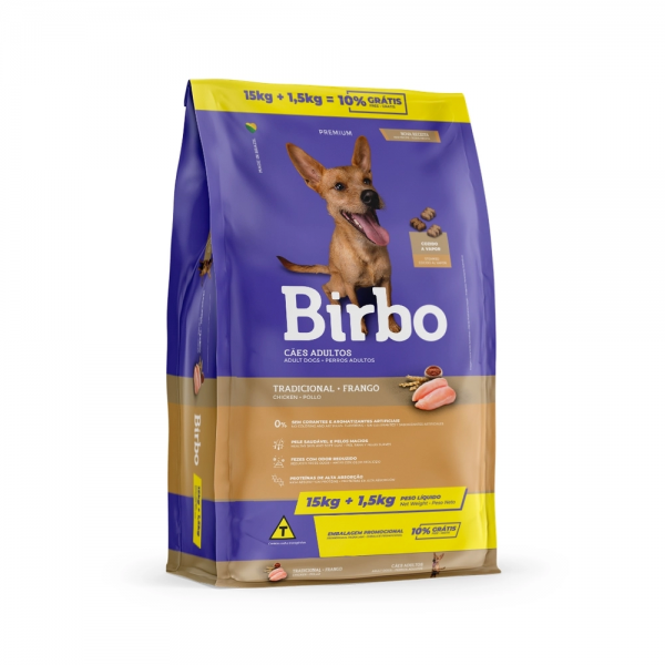 Ração Birbo para Cães Adultos de Médio e Grande Porte Sabor Frango - 15 + 1,5kg