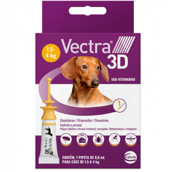 Antipulgas e Carrapatos Ceva Vectra 3D 0,8 mL para Cães de 1,5 a 4 Kg
