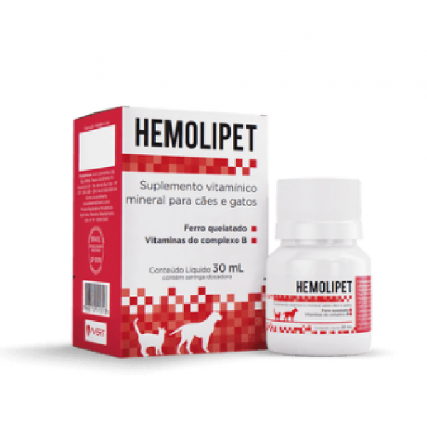 Suplemento Vitamínico Mineral para Cães e Gatos Hemolipet 30 ml