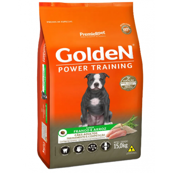 Ração Golden Power Training para Cães Adultos Sabor Frango e Arroz, 15kg Premier Pet Para Todas Grande Adulto
