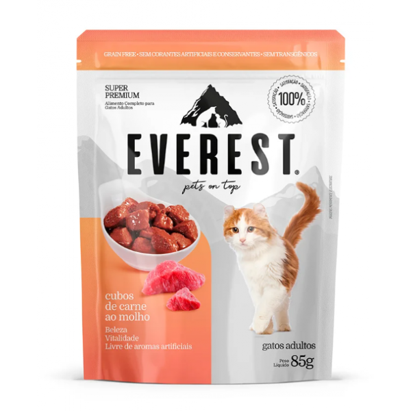 Everest Ração Úmida para Gatos Adultos Sabor Carne - 85g