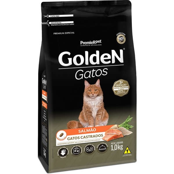 Ração Golden Salmão para Gatos Adultos Castrados - 3kg