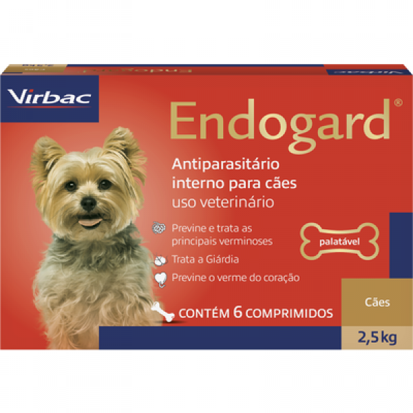 Vermífugo Virbac Endogard para Cães até 2,5 Kg - 6 Comprimidos
