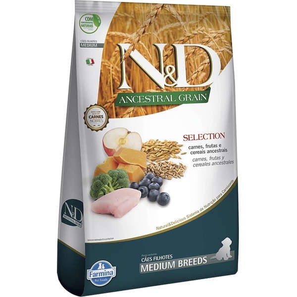 N&D Ancestral Grain Ração para Cães Filhotes Raças Médias Sabor Carnes e Frutas - 15kg