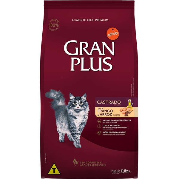 Ração GranPlus Frango e Arroz para Gatos Castrados Adultos - 10,1 kg