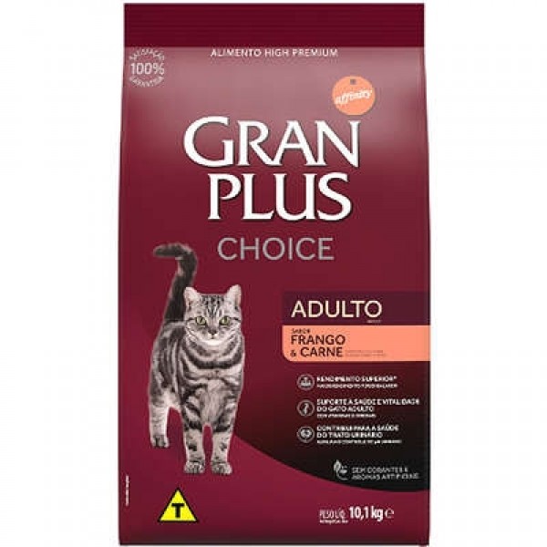 Ração GranPlus Choice Frango e Carne para Gatos Adultos - 10,1Kg