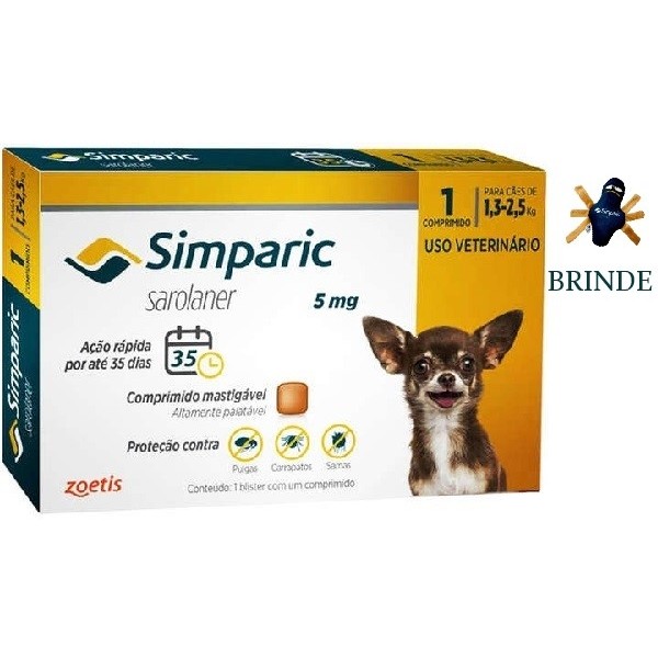 Antipulgas Simparic 5 mg para Cães 1,3 a 2,5 Kg