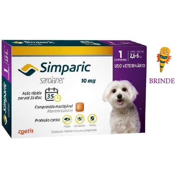 Antipulgas Simparic 10 mg para Cães 2,6 a 5 Kg