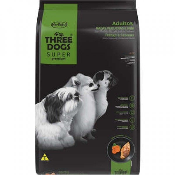 Ração Seca Three Dogs Super Premium Frango e Cenoura para Cães Adultos Raças Pequenas e Mini 1kg 