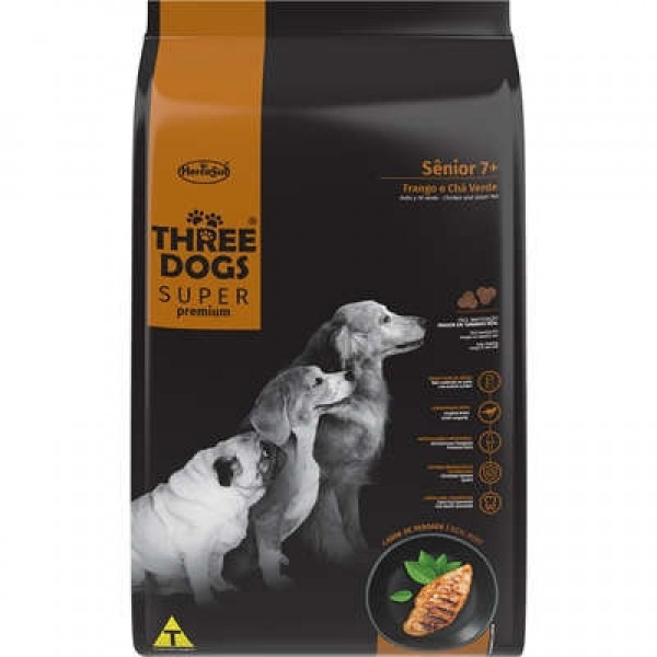 Ração Seca Three Dogs Super Premium Frango e Chá Verde para Cães Sênior 7+ 3kg