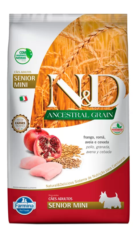 N&D Ancestral Grain para Cães Sênior de porte Mini  Frango e Romã 2,5kg