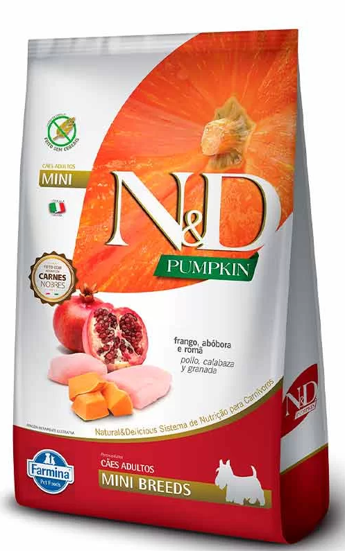 N&D Pumpkin para Cães Adultos Raças Mini  Frango, Abóbora e Romã  - 800g