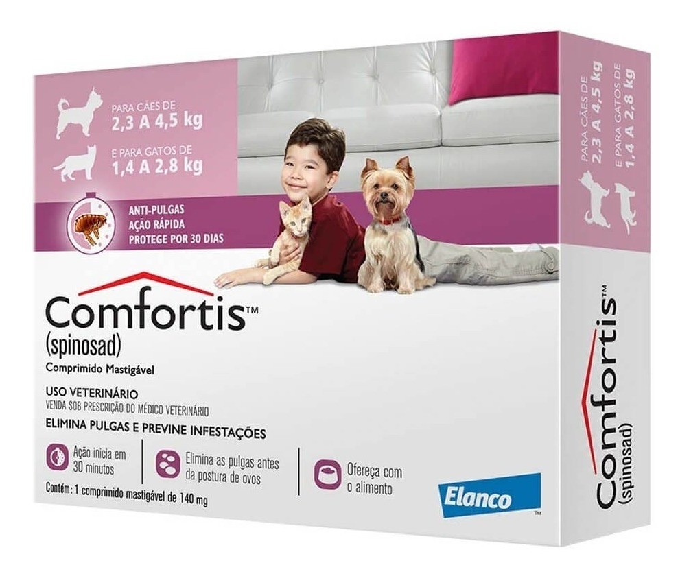 Antipulgas Comfortis para Cães de 2,3 a 4 Kg e Gatos de 1,4 a 2,8 Kg - 140 mg