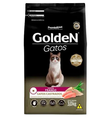 Ração Golden Gatos Castrados Adultos Sabor Frango - 3 Kg