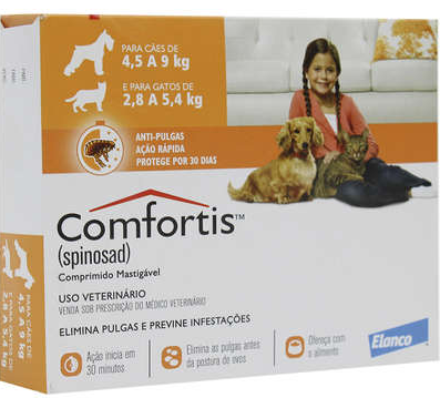 Comfortis para Cães (4,5 a 9 Kg) e Gatos (2,8 a 5,4 Kg) - 270 mg - Antipulgas